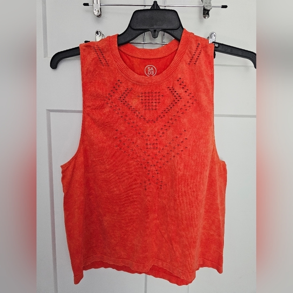 Sage Collective Burnt Orange Laser-Cut Sleeveless Knit Tank Top Size M